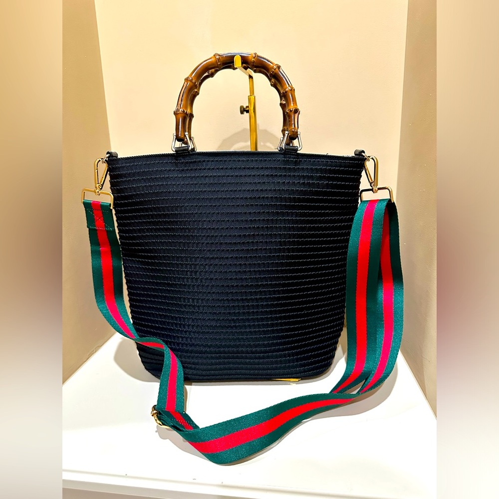 Gucci Bamboo Textured Black Handbag Tom Ford Era 1998 w/added unbranded strap